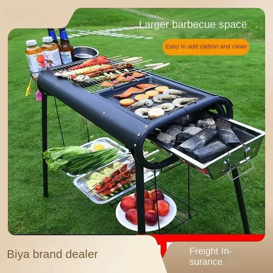 Ultimate Home Camping Portable Charcoal BBQ Grill - Easy Installation, Stainless Steel Durability