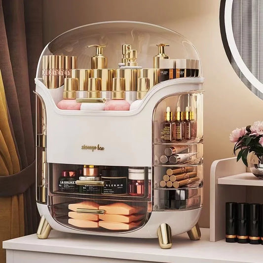 Large Capacity Luxury Cosmetics Storage Box | Dust-proof Desktop Makeup Organizer